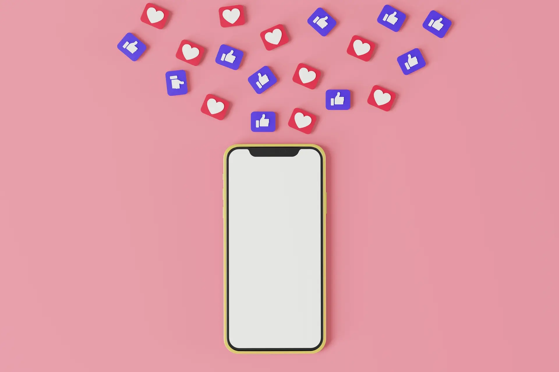 phone with social media likes and hearts from success